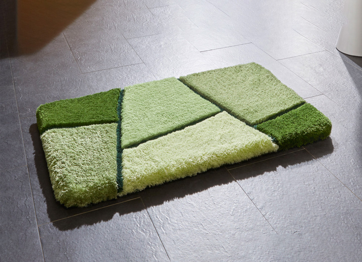 Badgarnituren - Farbenfrohe Badgarnitur mit rutschhemmender Rückseite Ansicht 2 Badgarnituren - Farbenfrohe Badgarnitur mit rutschhemmender Rückseite, in Größe 100 (Vorleger halbrund, 50/ 80 cm) bis 110 (Hänge-WC-Garnitur 2-teilig), in Farbe GRÜN Ansicht 2