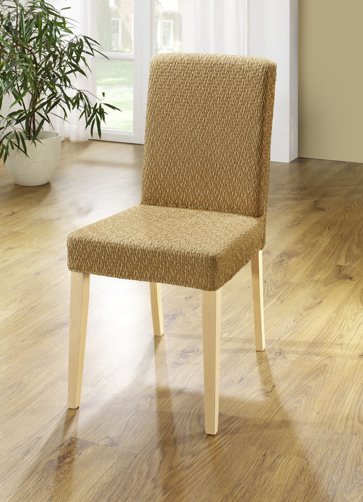 Sessel- & Sofaüberwürfe - Stretchbezüge mit schöner Strukturierung, in Größe 101 (Sesselbezug) bis 115 (Stuhlbezüge, 4er-Set), in Farbe BEIGE Ansicht 1