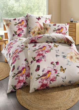 Traumhafte Bettwäsche-Garnitur mit frühlingshaftem Dessin