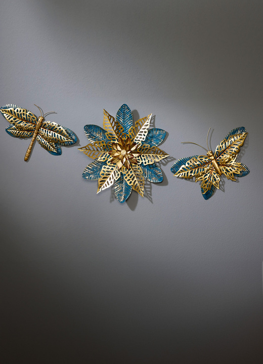 Metall-Wandbilder - Wanddekoration aus Metall, in Farbe GOLD-BLAU, in Ausführung Libelle Ansicht 2