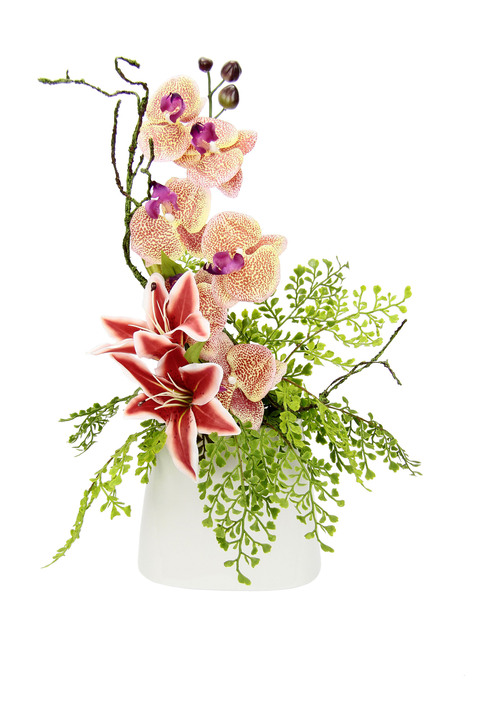 Kunst- & Textilpflanzen - Bezauberndes Orchideen-Gesteck in Vase, in Farbe ORANGE Ansicht 2