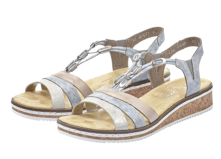Sandaletten & Pantoletten - Rieker, modische Damen-Sandalen, mit Gummizug, in Größe 036 bis 042, in Farbe BLEU-SILBER Ansicht 4