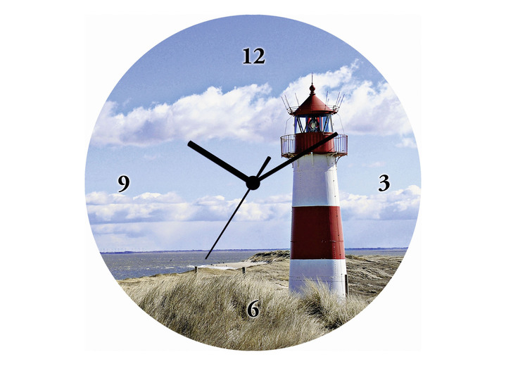 Uhren - Wanduhr aus Float Glas, in Farbe BLAU-ROT-WEISS