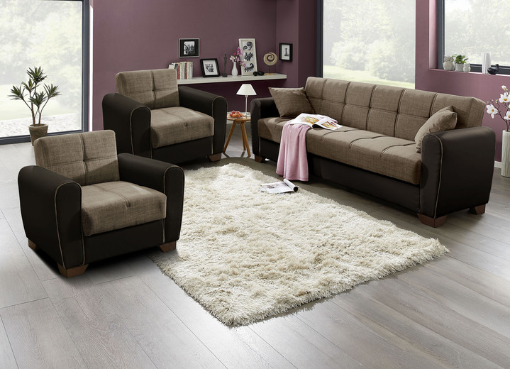 Funktions-Polstermöbel - Polstermöbel mit Bettfunktion und Bettkasten, in Farbe WEISS-SCHWARZ, in Ausführung Polstergruppe, 3-teilig (mit 2 Sesseln) Ansicht 25