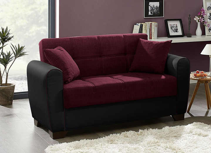 Funktions-Polstermöbel - Polstermöbel mit Bettfunktion und Bettkasten, in Farbe SCHWARZ-ROT, in Ausführung Zweisitzer Ansicht 1