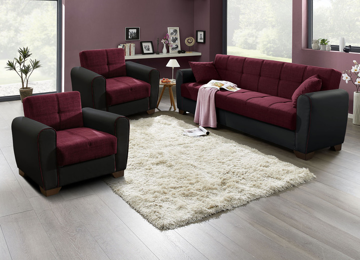 Funktions-Polstermöbel - Polstermöbel mit Bettfunktion und Bettkasten, in Farbe WEISS-SCHWARZ, in Ausführung Polstergruppe, 3-teilig (mit 2 Sesseln) Ansicht 26