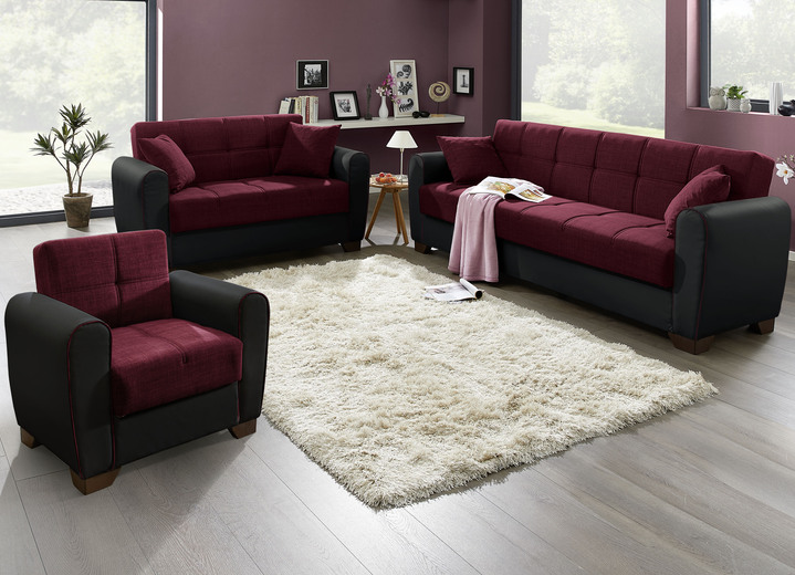 Funktions-Polstermöbel - Polstermöbel mit Bettfunktion und Bettkasten, in Farbe WEISS-SCHWARZ, in Ausführung Polstergruppe, 3-teilig (mit 2 Sesseln) Ansicht 23