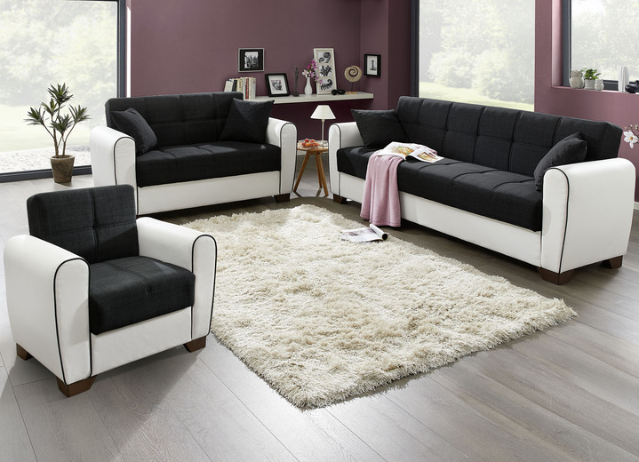 Funktions-Polstermöbel - Polstermöbel mit Bettfunktion und Bettkasten, in Farbe WEISS-SCHWARZ, in Ausführung Polstergruppe, 3-teilig (mit 2 Sesseln) Ansicht 20