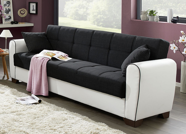 Funktions-Polstermöbel - Polstermöbel mit Bettfunktion und Bettkasten, in Farbe WEISS-SCHWARZ, in Ausführung Polstergruppe, 3-teilig (mit 2 Sesseln) Ansicht 27