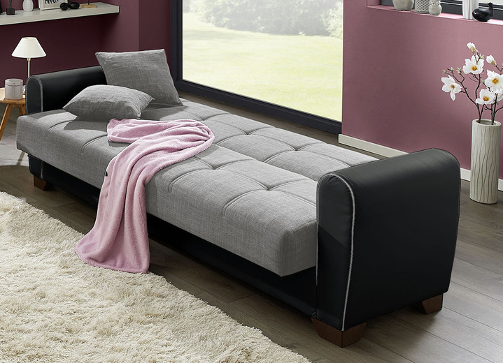 Funktions-Polstermöbel - Polstermöbel mit Bettfunktion und Bettkasten, in Farbe WEISS-SCHWARZ, in Ausführung Polstergruppe, 3-teilig (mit 2 Sesseln) Ansicht 7