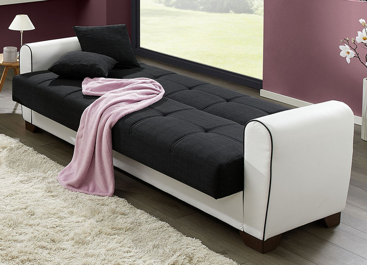 Funktions-Polstermöbel - Polstermöbel mit Bettfunktion und Bettkasten, in Farbe WEISS-SCHWARZ, in Ausführung Polstergruppe, 3-teilig (mit 2 Sesseln) Ansicht 28