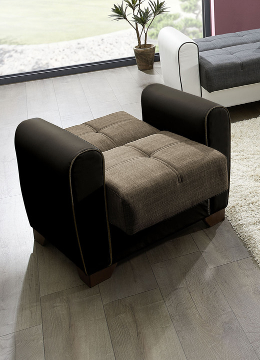 Funktions-Polstermöbel - Polstermöbel mit Bettfunktion und Bettkasten, in Farbe WEISS-SCHWARZ, in Ausführung Polstergruppe, 3-teilig (mit 2 Sesseln) Ansicht 17