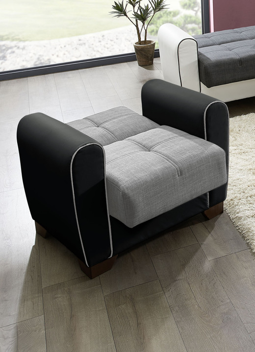 Funktions-Polstermöbel - Polstermöbel mit Bettfunktion und Bettkasten, in Farbe WEISS-SCHWARZ, in Ausführung Polstergruppe, 3-teilig (mit 2 Sesseln) Ansicht 19