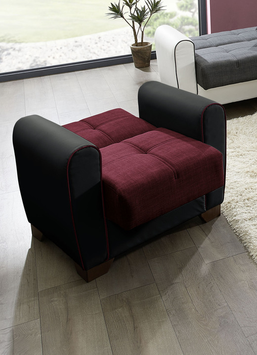 Funktions-Polstermöbel - Polstermöbel mit Bettfunktion und Bettkasten, in Farbe WEISS-SCHWARZ, in Ausführung Polstergruppe, 3-teilig (mit 2 Sesseln) Ansicht 15