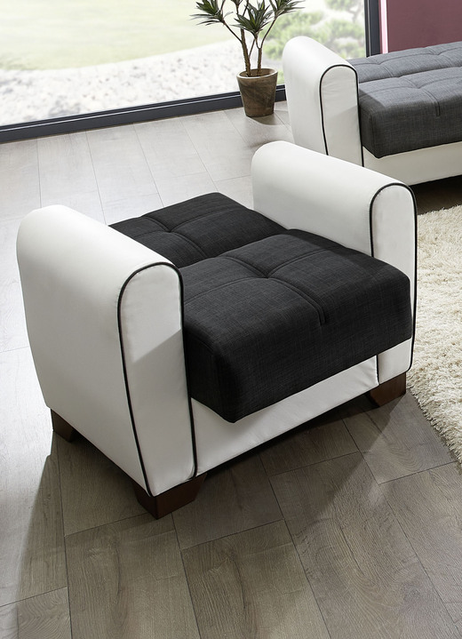 Funktions-Polstermöbel - Polstermöbel mit Bettfunktion und Bettkasten, in Farbe WEISS-SCHWARZ, in Ausführung Polstergruppe, 3-teilig (mit 2 Sesseln) Ansicht 32