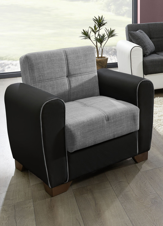 Funktions-Polstermöbel - Polstermöbel mit Bettfunktion und Bettkasten, in Farbe WEISS-SCHWARZ, in Ausführung Polstergruppe, 3-teilig (mit 2 Sesseln) Ansicht 18