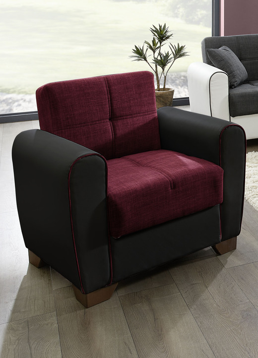 Funktions-Polstermöbel - Polstermöbel mit Bettfunktion und Bettkasten, in Farbe SCHWARZ-ROT, in Ausführung Sessel Ansicht 1