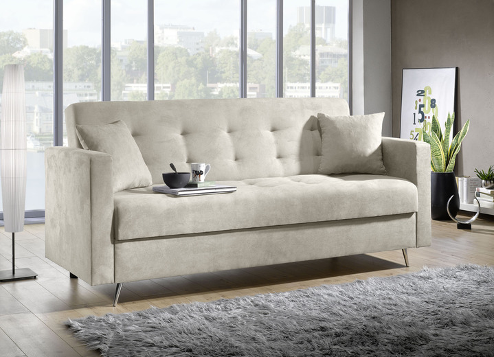 Schlafsofas - Schlafsofa auf Chromfüßen mit Bettkasten Ansicht 1 Schlafsofas - Schlafsofa auf Chromfüßen mit Bettkasten, in Farbe CREME Ansicht 1