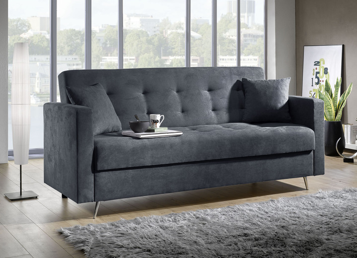 Schlafsofas - Schlafsofa auf Chromfüßen mit Bettkasten Ansicht 5 Schlafsofas - Schlafsofa auf Chromfüßen mit Bettkasten, in Farbe CREME Ansicht 5