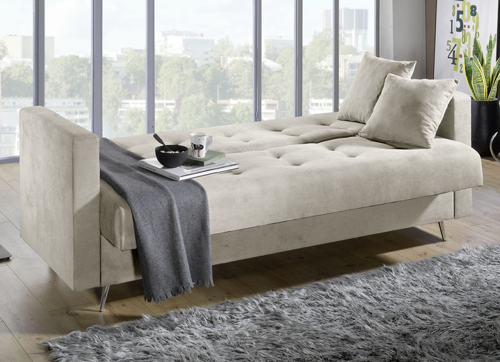 Schlafsofas - Schlafsofa auf Chromfüßen mit Bettkasten Ansicht 2 Schlafsofas - Schlafsofa auf Chromfüßen mit Bettkasten, in Farbe CREME Ansicht 2