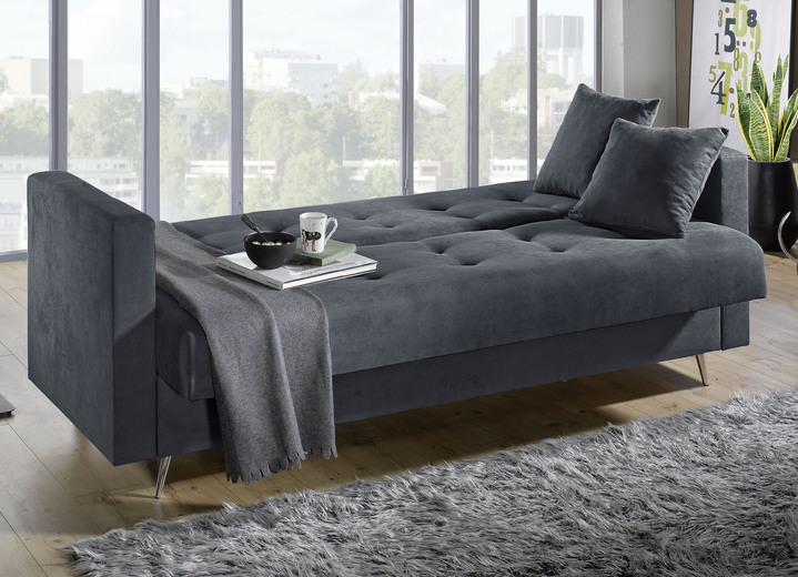 Schlafsofas - Schlafsofa auf Chromfüßen mit Bettkasten Ansicht 6 Schlafsofas - Schlafsofa auf Chromfüßen mit Bettkasten, in Farbe CREME Ansicht 6