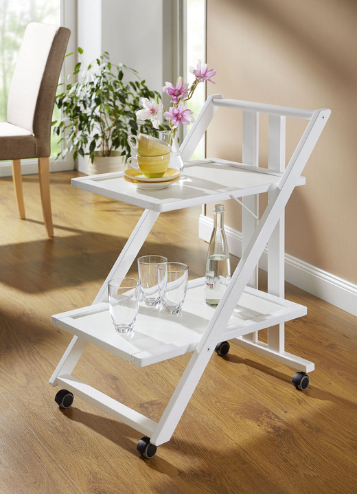 Kleinmöbel - Servierwagen mit Gestell aus massivem Buchenholz, in Farbe WEISS Ansicht 1