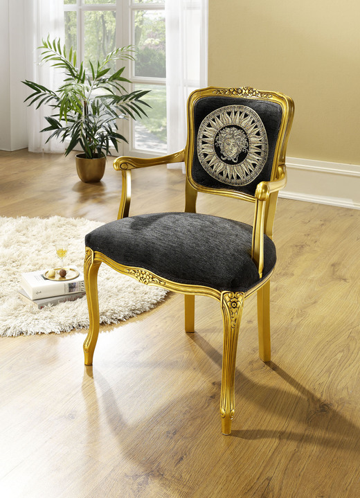 Stilmöbel - Armlehnenstuhl mit Federkernpolsterung, in Farbe GOLD-SCHWARZ Ansicht 1