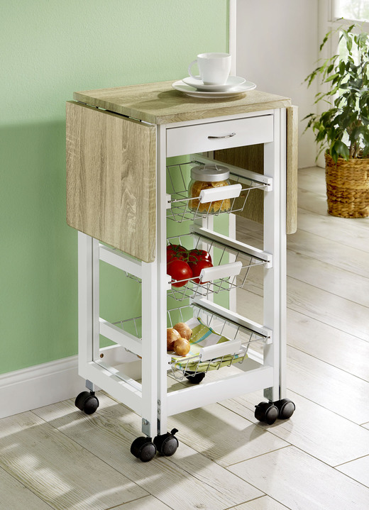 - Platzsparend zusammenklappbarer Küchenwagen, in Farbe WEISS-NATUR Ansicht 2