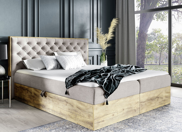 Betten - Boxspringbett mit Bettkasten und Topper, in Farbe CREME Ansicht 1