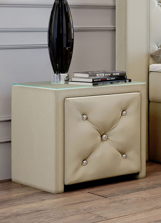 Kleinmöbel - Nachttisch mit Schublade und Glasplatte, in Farbe CREME Ansicht 1