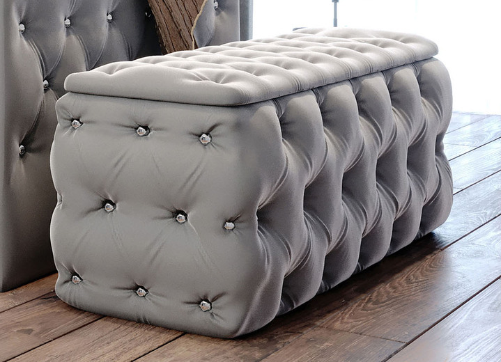 Kleinmöbel - Sitztruhe mit Steppung und Strasssteinen, in Farbe DUNKELBLAU Ansicht 3