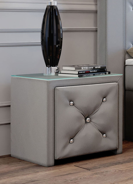 Kleinmöbel - Nachttisch mit Schublade und Glasplatte, in Farbe CREME Ansicht 3