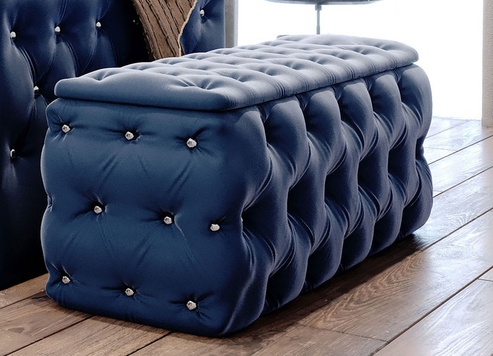 Kleinmöbel - Sitztruhe mit Steppung und Strasssteinen, in Farbe DUNKELBLAU Ansicht 7