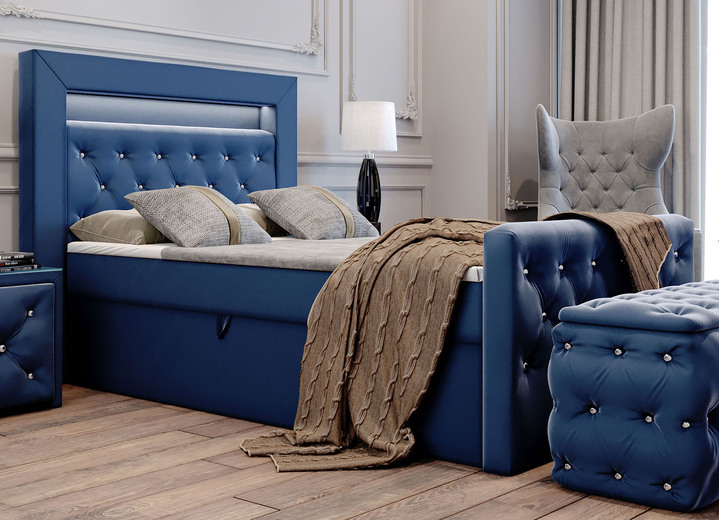 Betten - Boxspringbett mit LED-Beleuchtung und Topper, in Farbe DUNKELBLAU Ansicht 7