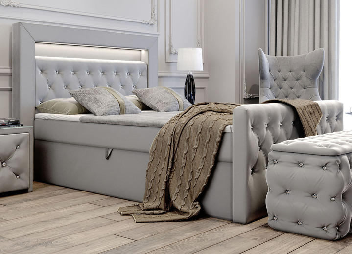 Betten - Boxspringbett mit LED-Beleuchtung und Topper, in Farbe GRAU Ansicht 1