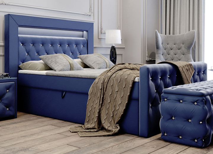 Betten - Boxspringbett mit LED-Beleuchtung und Topper, in Farbe DUNKELBLAU Ansicht 10