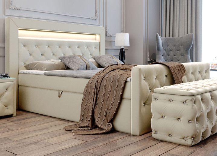 Betten - Boxspringbett mit LED-Beleuchtung und Topper, in Farbe DUNKELBLAU Ansicht 11