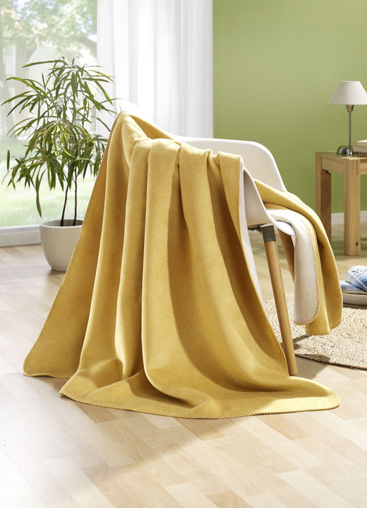 - Wohndecke mit Uni-Wendeseite und Häkelsaum, in Farbe GOLD-CREME Ansicht 1