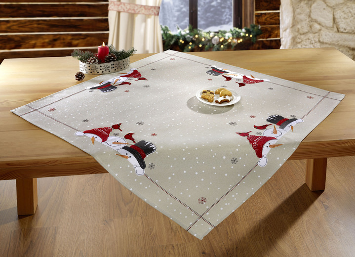 Tischdecken - Zauberhafte Tisch- und Raumdekoration mit Schneemann-Motiven, in Größe 130 (Deckchen, 35/ 50 cm) bis 404 (Kissenbezug, 40/ 40 cm), in Farbe GRÜN Ansicht 2