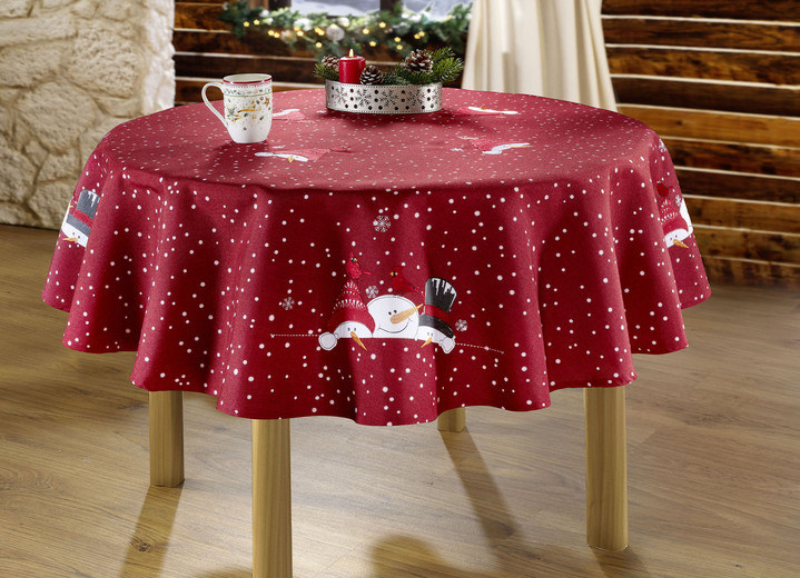 Tischdecken - Zauberhafte Tisch- und Raumdekoration mit Schneemann-Motiven, in Größe 130 (Deckchen, 35/ 50 cm) bis 404 (Kissenbezug, 40/ 40 cm), in Farbe BORDEAUX Ansicht 1