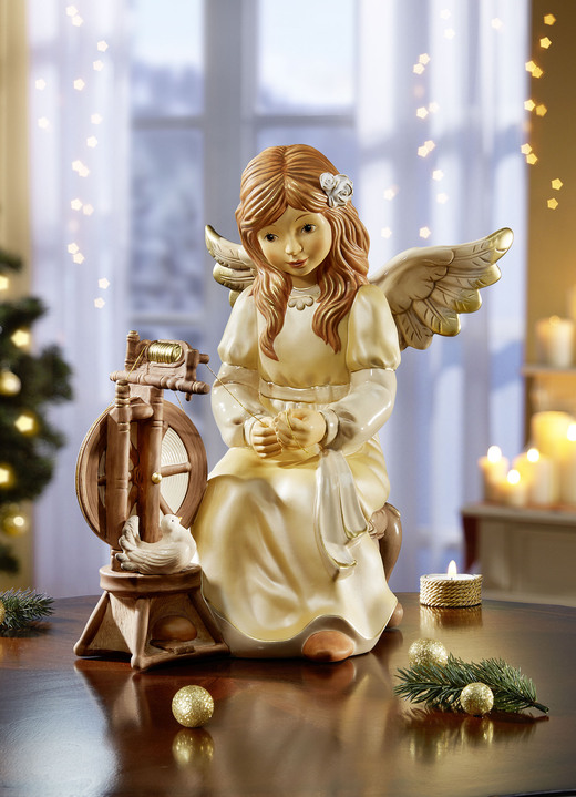 - Goebel Engel mit Spinnrad von Hand gefertigt und bemalt, in Farbe CHAMPAGNER