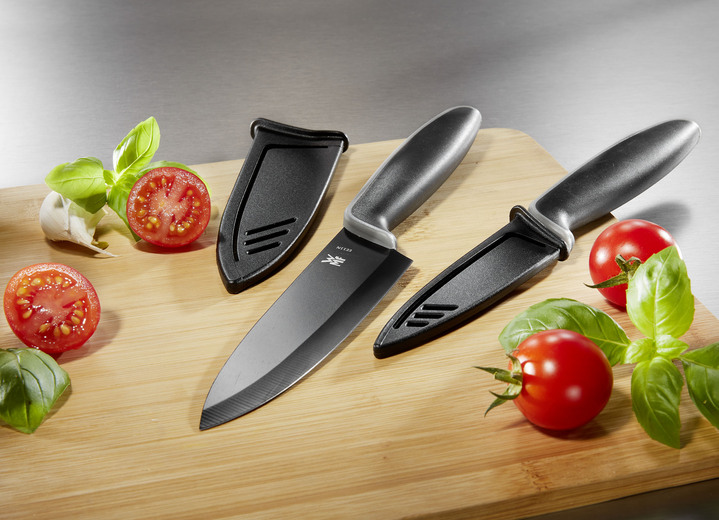 Messer & Schneidgeräte - Dauerhaft scharfes Messer-Set mit spezialbeschichtetem Klingenstahl, in Farbe SCHWARZ