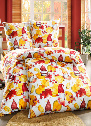 Herbstimpressionen - Bettwäsche-Garnitur aus Flanell-Qualität, in Größe 112 (80/80 cm + 135/200 cm) bis 115 (80/80 cm + 155/220 cm), in Farbe MULTICOLOR
