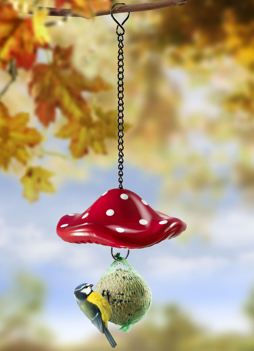 Herbstimpressionen - Meisenknödelhalter in Fliegenpilzform, in Farbe ROT-WEISS