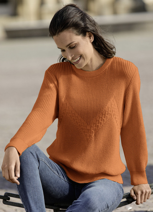 Pullover - Pullover mit Zackenstruktur Pullover - Pullover mit Zackenstruktur, in Größe L(44/46) bis XS(32/34), in Farbe TERRA