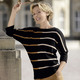 Pullover - Pullover in Streifendessin – Farbe SCHWARZ-CAMEL-KARAMELL Pullover - Pullover in Streifendessin, in Größe L(44/46) bis XXL(52/54), in Farbe BEERE-SCHWARZ-WEISS
