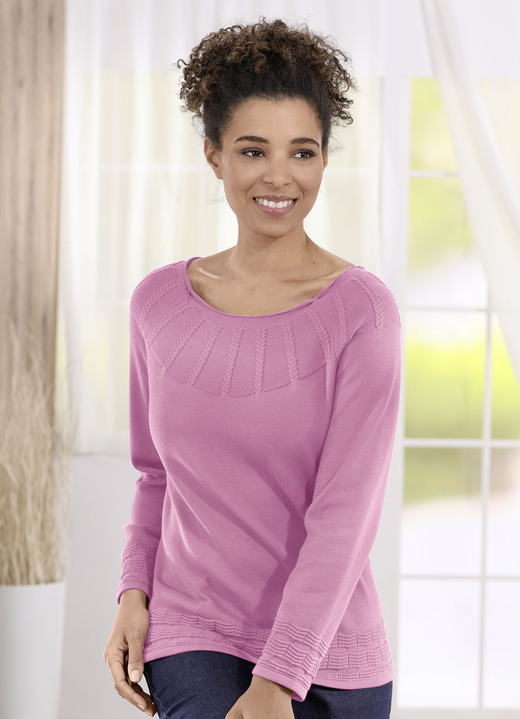 Damenmode - Pullover in Strukturmix, in Größe 036 bis 052, in Farbe BEERE Ansicht 3