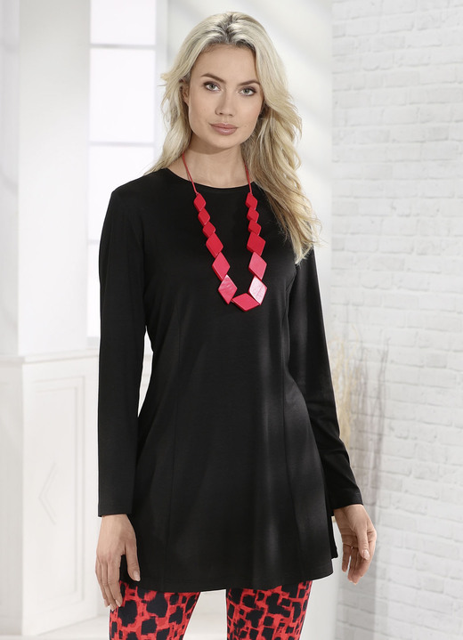 Damenmode - Longshirt in leicht ausgestellter Form, in Größe 034 bis 036, in Farbe SCHWARZ