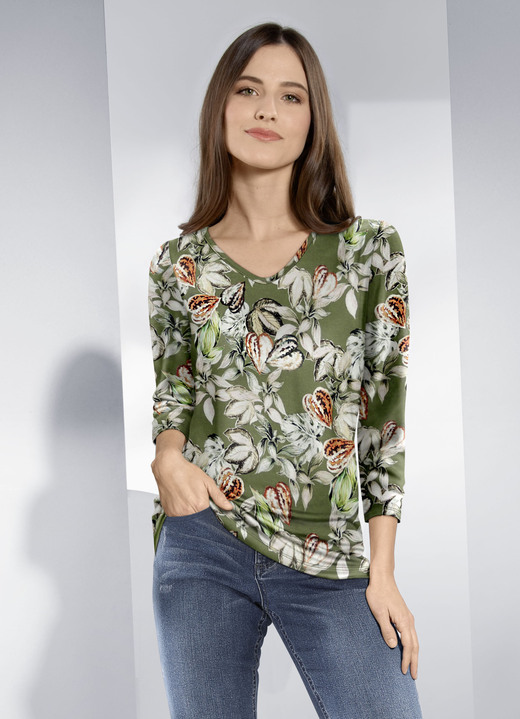 Shirts - Shirt mit 3/4-langen Ärmeln Shirts - Shirt mit 3/4-langen Ärmeln, in Größe 036 bis 052, in Farbe OLIV-TERRAKOTTA