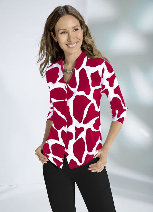 Blusen - Shirtbluse mit Stehkragen, in Größe 036 bis 052, in Farbe ROT-WEISS Ansicht 1